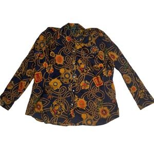 Lauren Ralph Lauren 2X Navy Equestrian Print Button-Up Shirt